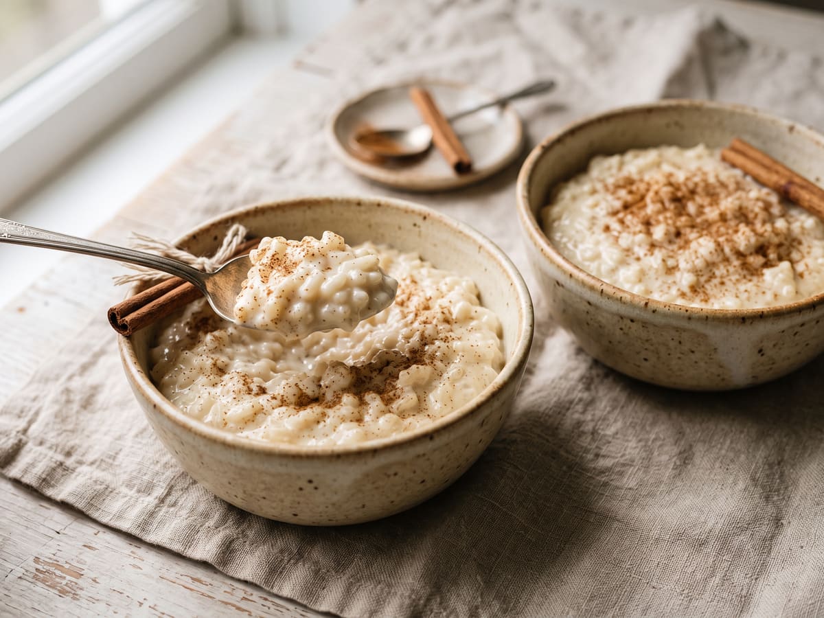 Copas de arroz con leche espolvoreadas con canela