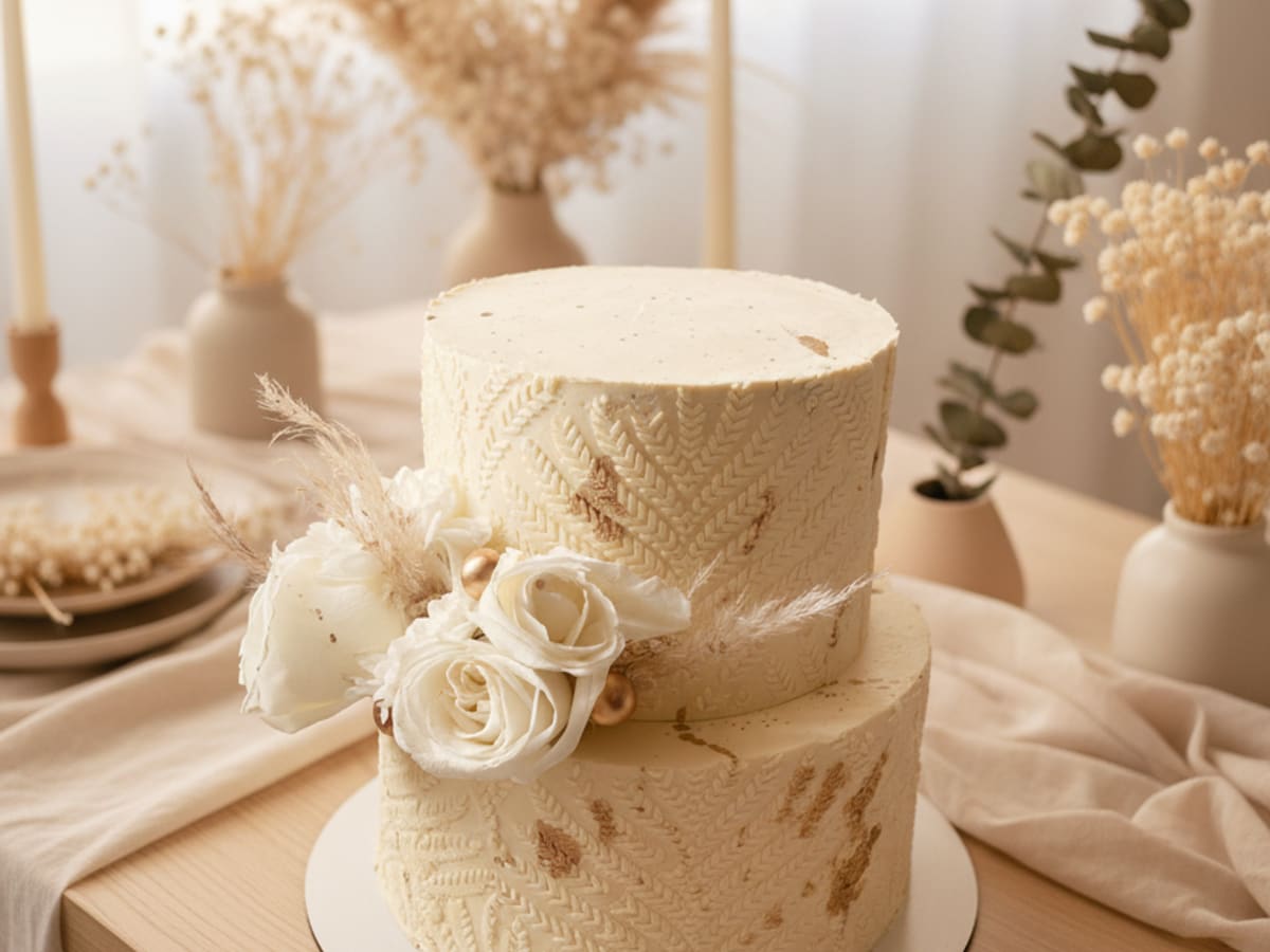 Torta decorada con buttercream y flores en relieve
