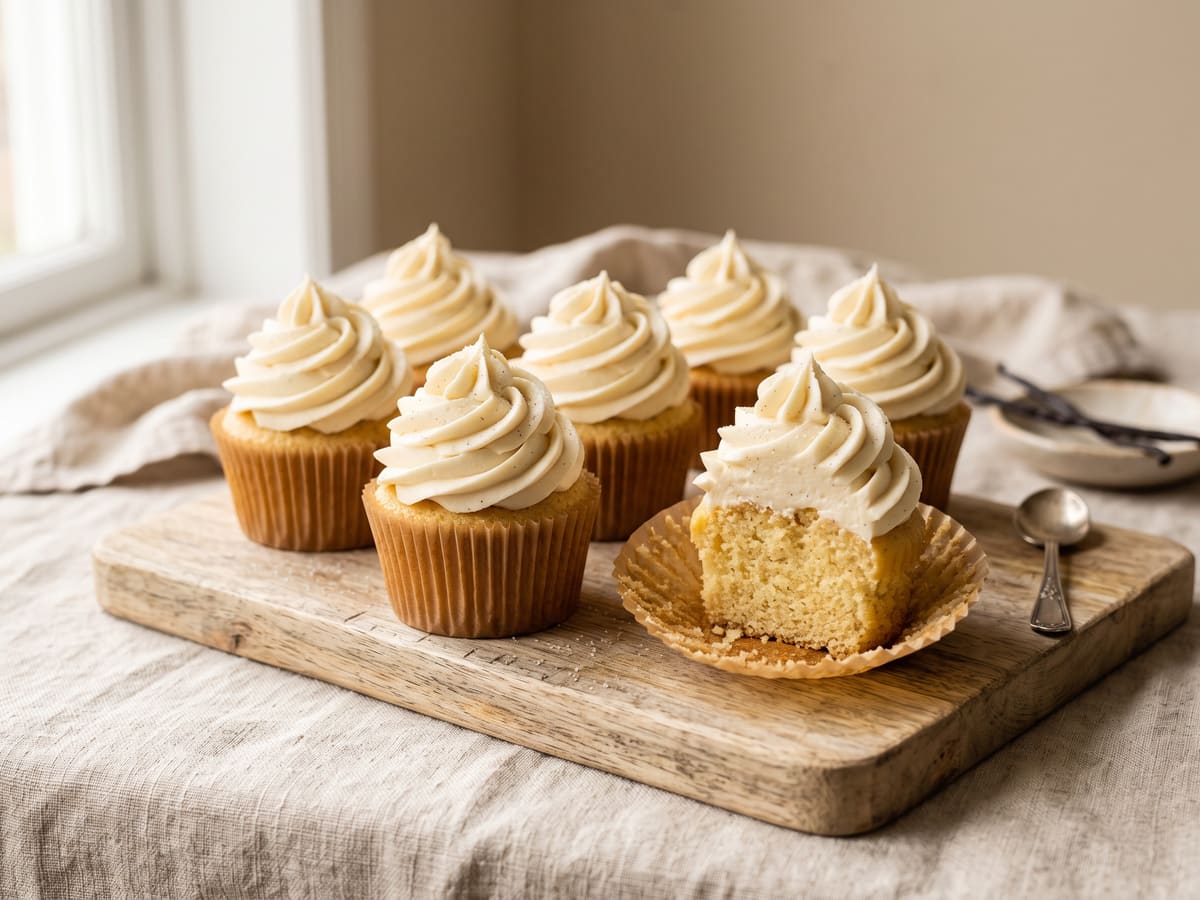 Cupcakes de vainilla decorados con buttercream