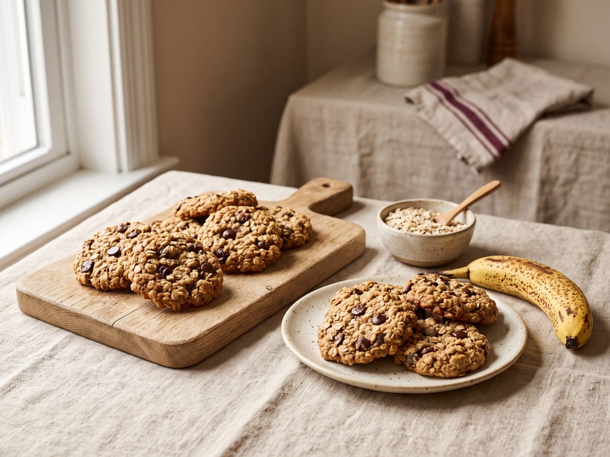 Galletas de avena y banano con chips de chocolate