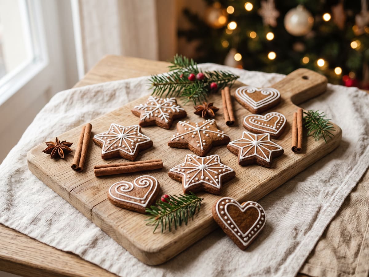 Galletas de jengibre decoradas con glaseado blanco
