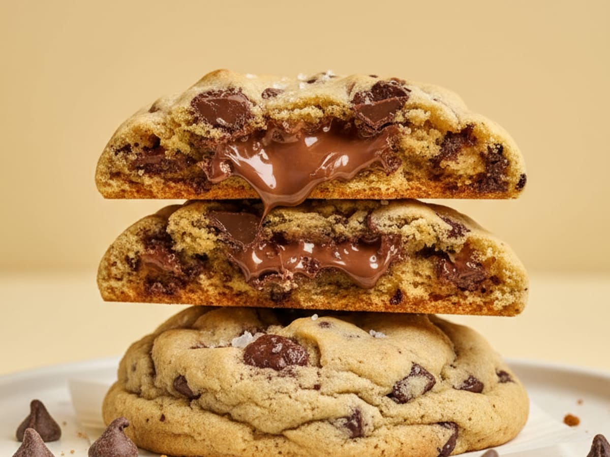 Galletas New York gigantes rellenas con chocolate fundido en el centro