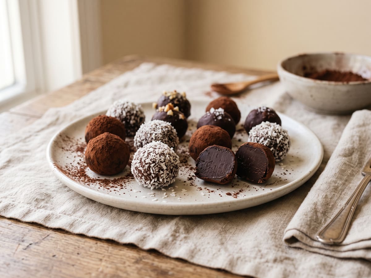 Trufas de chocolate rebozadas en cacao y coco